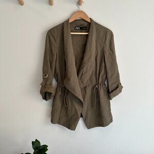 Zara Women's Utility Open Front Cardigan Jacket in Military Green, Size S